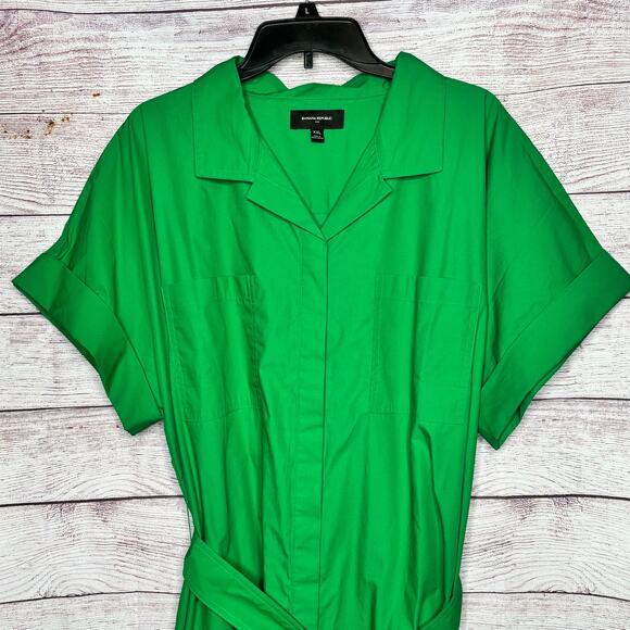 Banana Republic Quiet Luxury Green Tie Waist Midi Cotton Shirtdress Size XXL - Picture 5 of 13